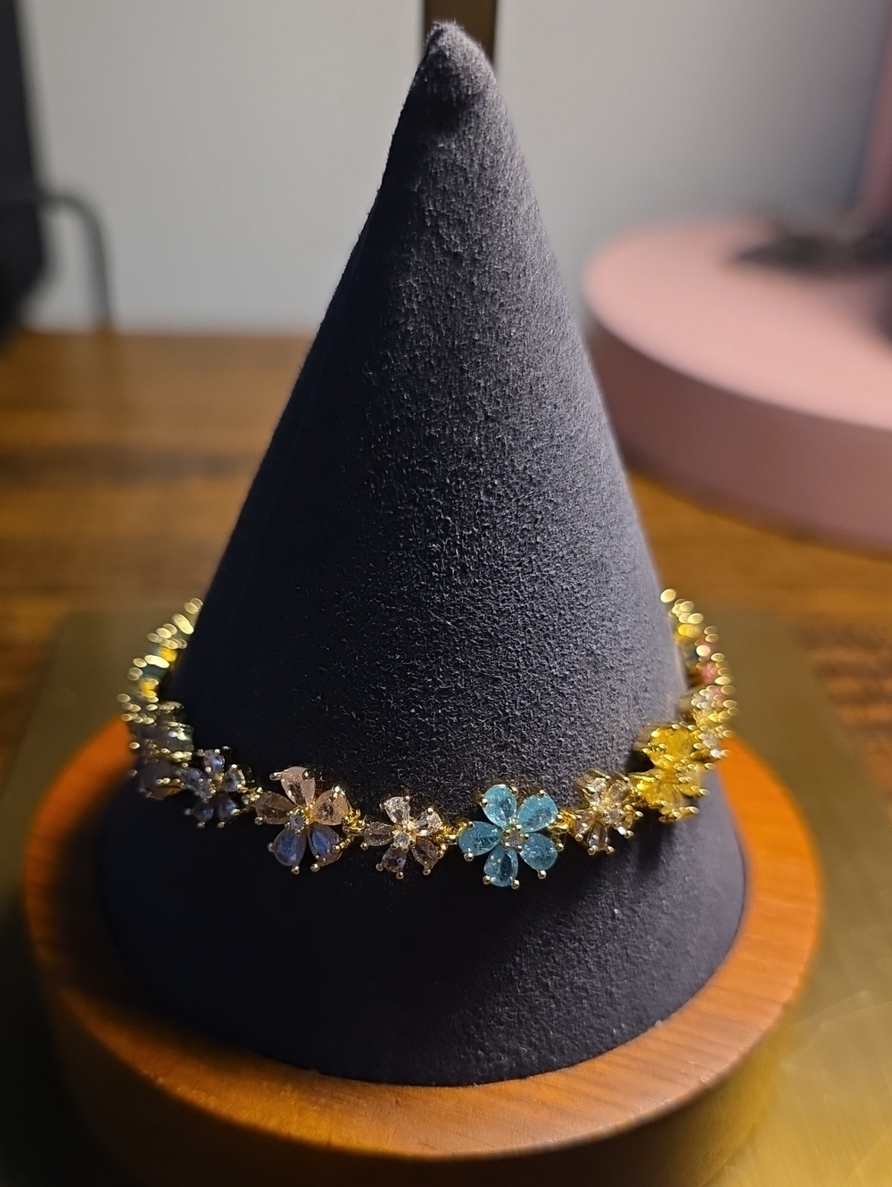 S.B Nwtv Gold-Plated Floral Crystal Bracelet in Blue, Yellow and Pink.